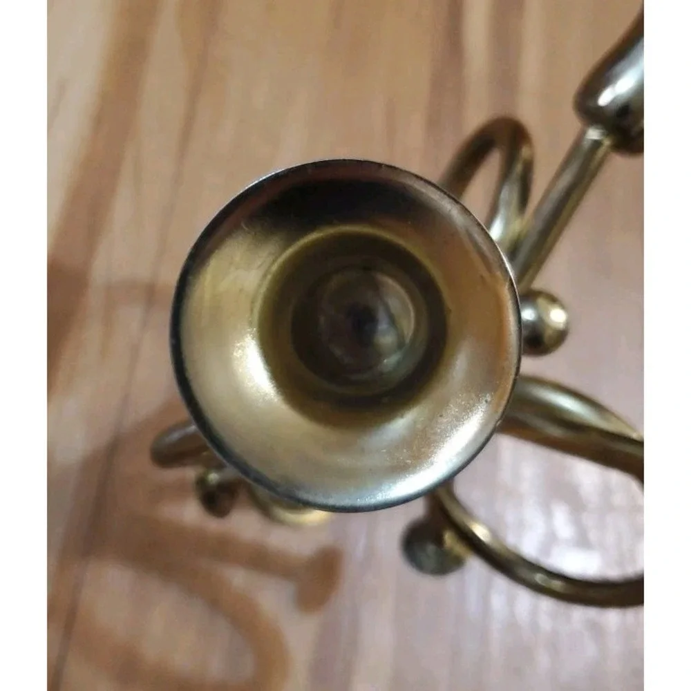 Tripple French Horn Brass‎ Taper Candle Holder Thanksgiving Christmas Holiday